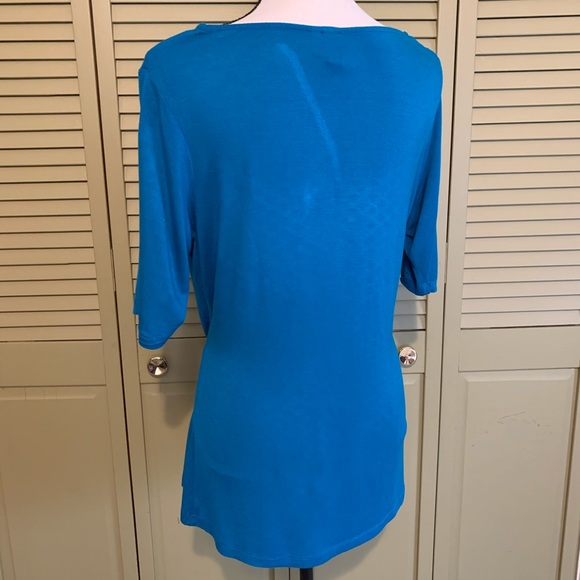 Turquoise Elbow Sleeve Top - Picture 2 of 5